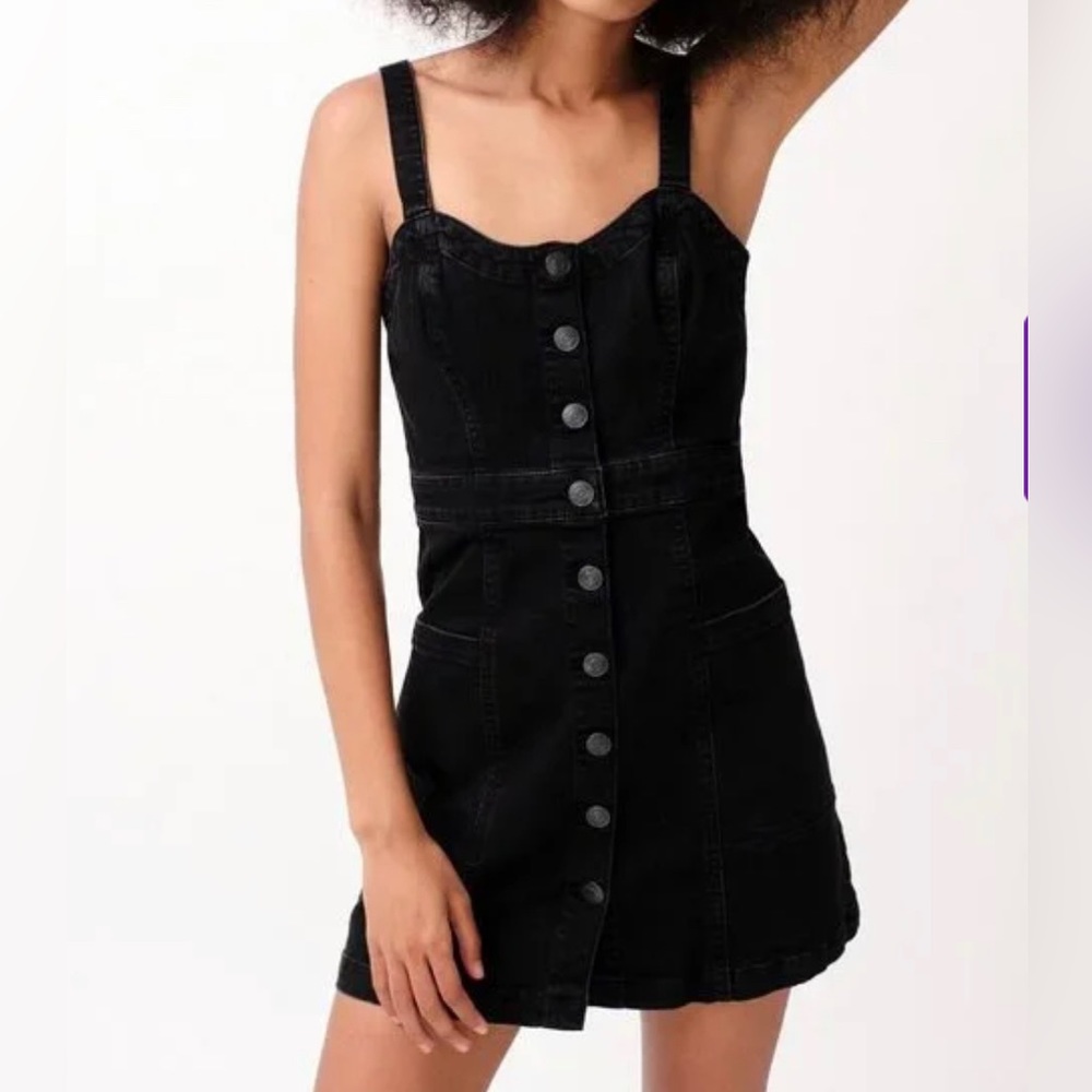 AEROPOSTALE Patch Pocket Denim Mini Dress Black Button Front Stretch Sz Large